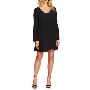 Bell Sleeve V-Neck Textured Rayon Swing Dress